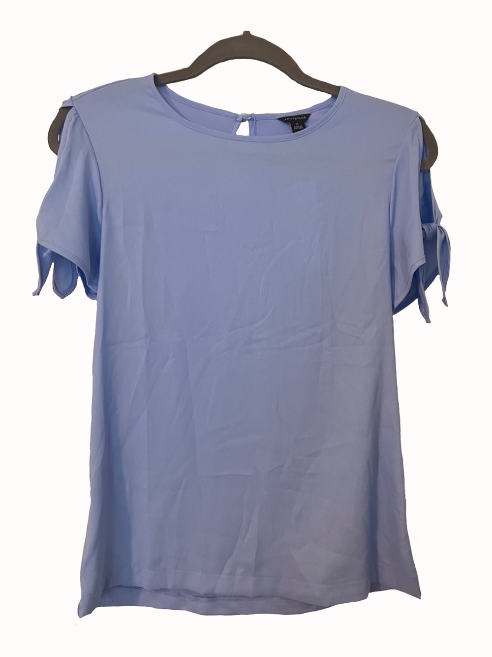 Ann Taylor Light Blue Blouse Women Sz XS Tie Sleeve Short Sleeve Top